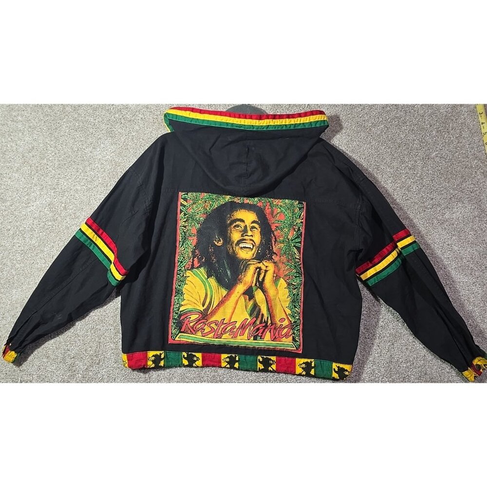 Rare Vtg Bob Marley Jacket Rasta Mania Lightweight Cotton Full Zip Graphic Sz M
